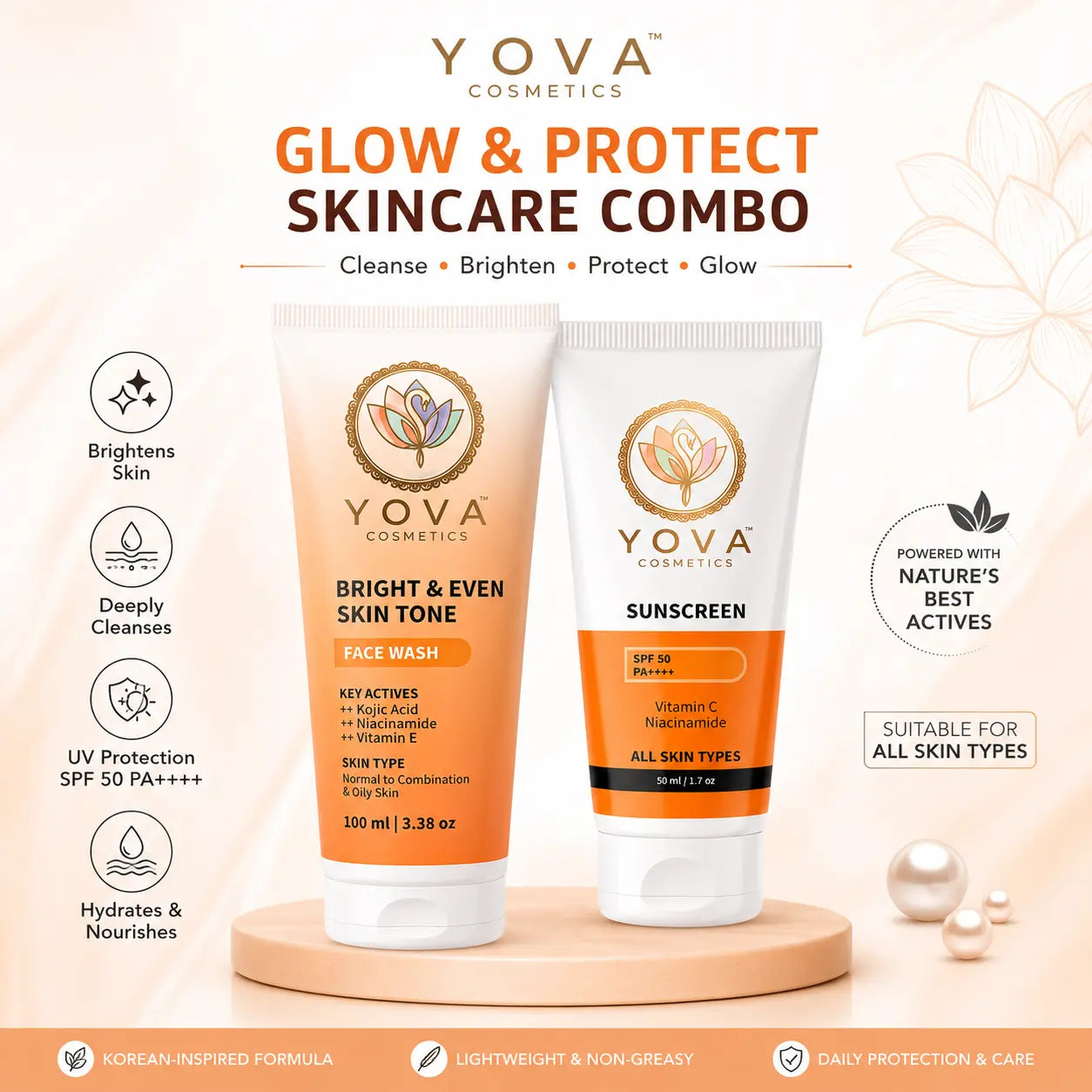 Yova Bright & Protect Combo | Face Wash + Glow Sunscreen