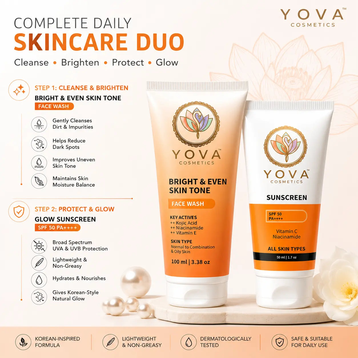 Yova Bright & Protect Combo | Face Wash + Glow Sunscreen