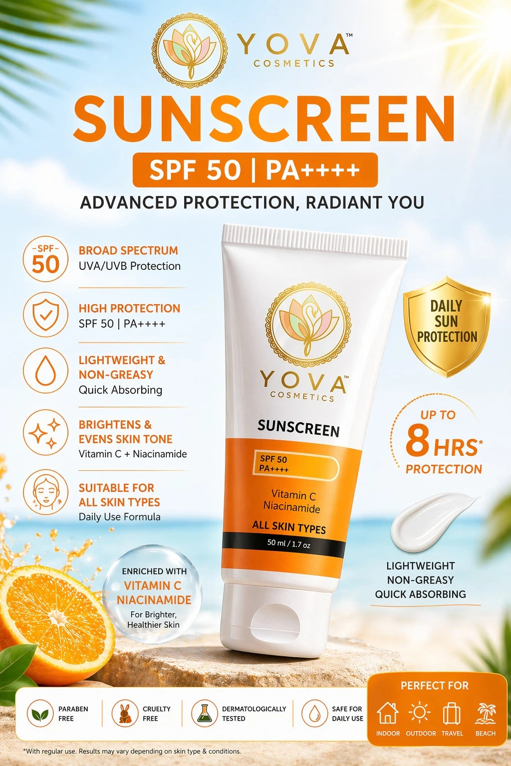 Yova Glow Sunscreen SPF 50 PA++++ (50 ml)