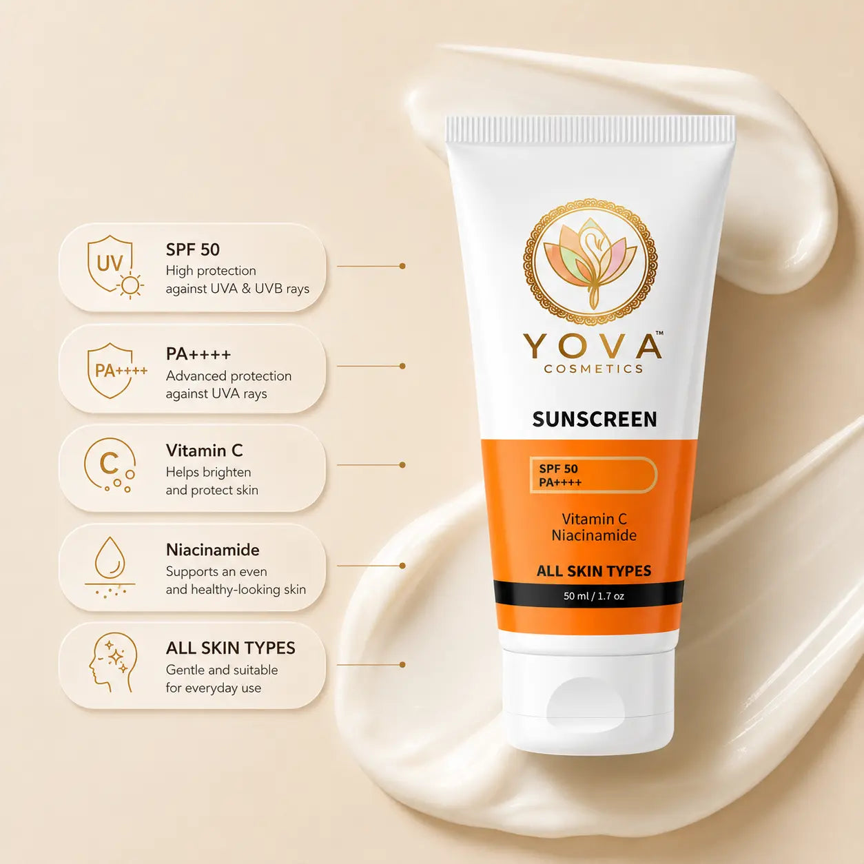 Yova Glow Sunscreen SPF 50 PA++++ (50 ml)